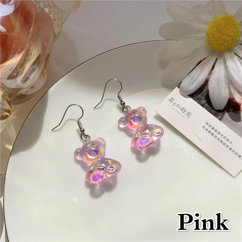 Women Transparent Bear Animal Stud Earrings Three-dimensional Jewelry Fashion Ear Accessory Ldies Praty Dress Decoration