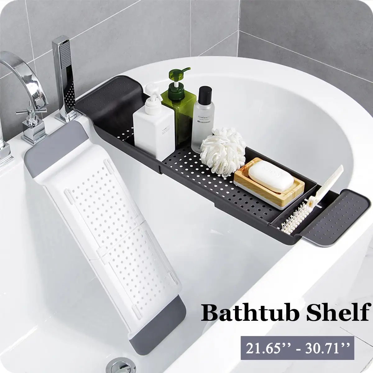 Bathtub Tray Expandable Drain Bathtub Shelf Detachable Multifunctional PP Storage Organiser 55-78 CM Adjustable bathtub storage rack