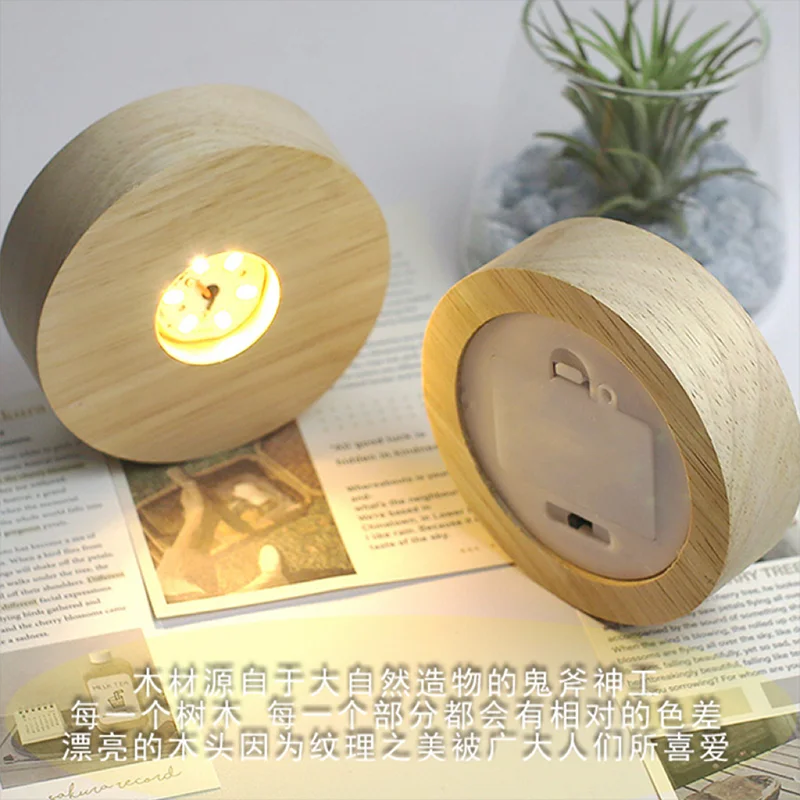 10cm 원형 나무 Led 램프 홀더 AAA 배터리 작동 3D 테이블 밤 램프 기본 디스플레이 스탠드 크리스탈 수지 아트 장식품