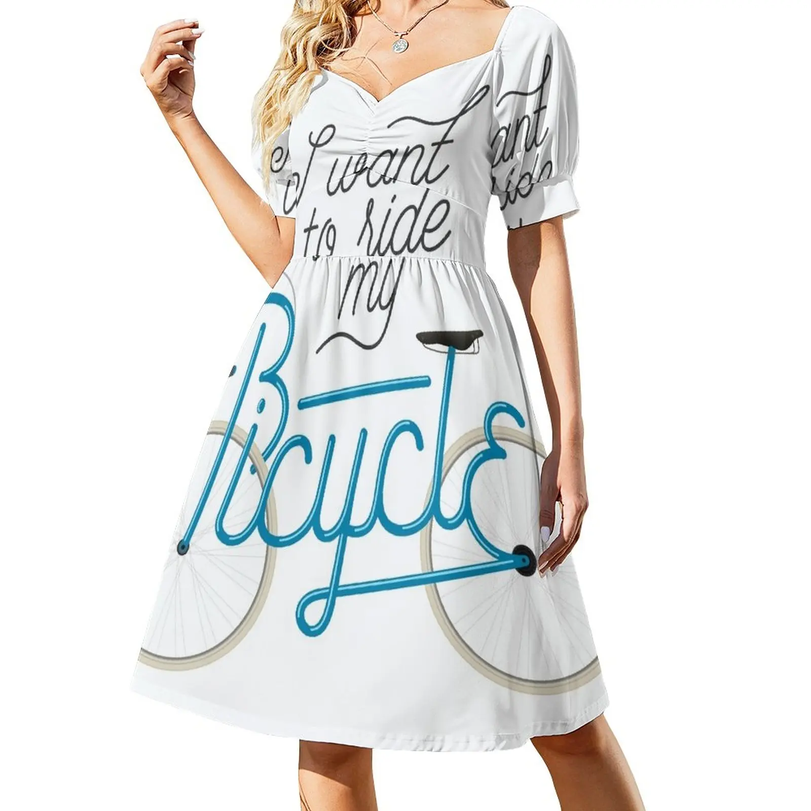 

i want to ride my bicycle - retro cycling type Dress long sleeve dress women formal occasion dresses