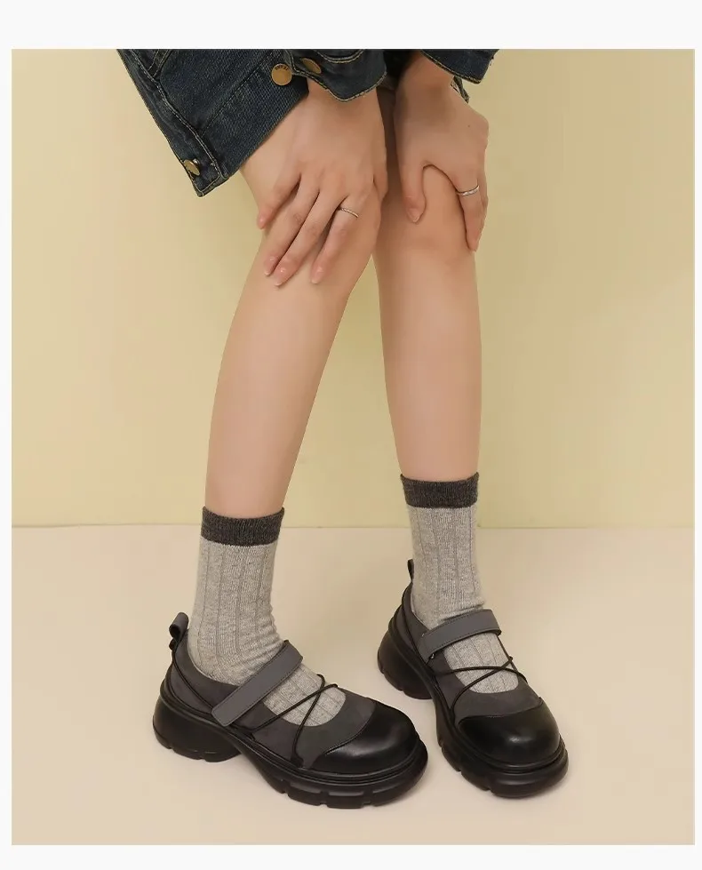 Damen Schwarze Mary Jane Plateau-Schuhe 2026 Sommer Neu JK-Stil College Loafers Retro Klettverschluss Mary Janes Schuhe – Detail 10