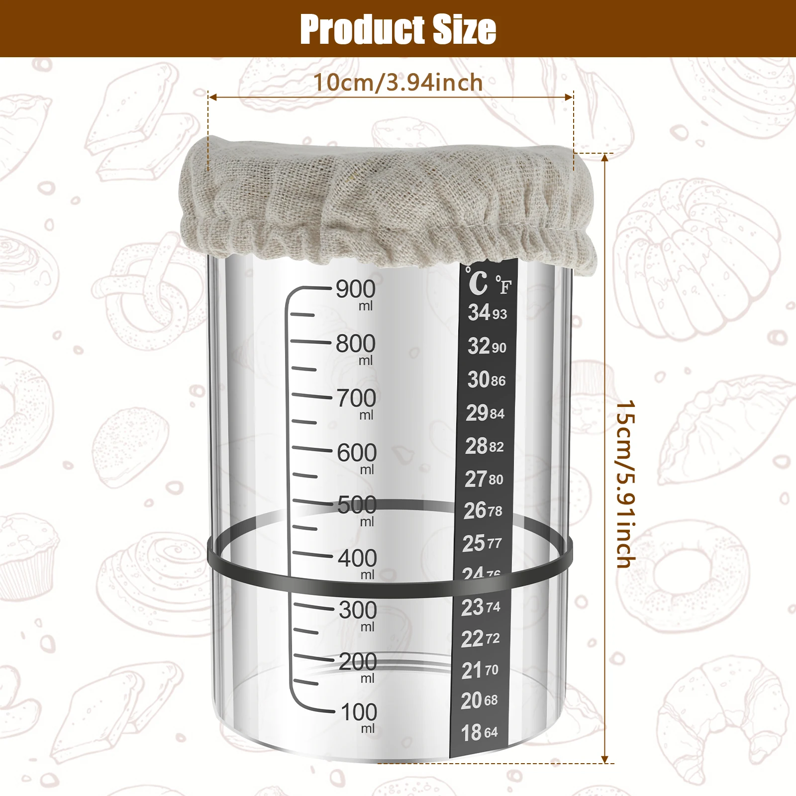 Premium 900ml Wide Mouth Glass Sourdough Fermentation Jar Kit