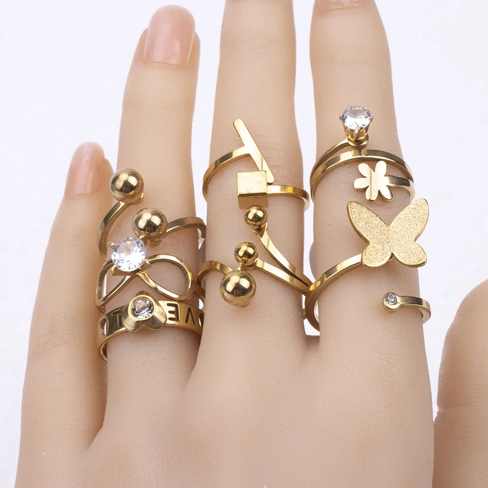 Wedding Rings Finger Rings Womens Ring Jewelry Rings Ring Jewelry Cubic Zircon Ring 20 Pieces/Lot Irregular Waterproof Butterfly LOVE Heart Stainless steel Zircon Wedding Ring for Women Party