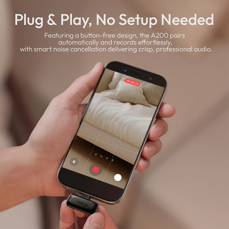 Ulanzi A200 Mini Mic 48kHz/24bit 100m Wireless Range SNR 75dB for Livestreaming Street Interviews Vlogging Wedding Videography