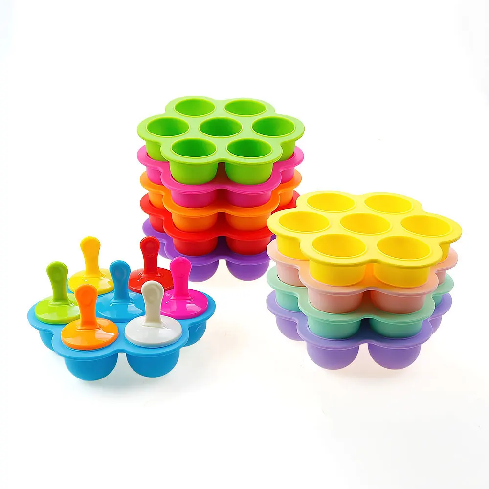 Silicone World 9/7 Holes Popsicle Silicone Molds DIY Ice Cream Pops Mold Ice Tray Children Fruit Shake Complementary Food Box ice mold ice cream molds