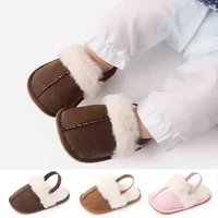 Winter Baby Slippers Fluffy Baby Boy Girl Sandals Cute Flower Embroidery Soft Non-slip Sole Toddler First Toddler Baby Shoes