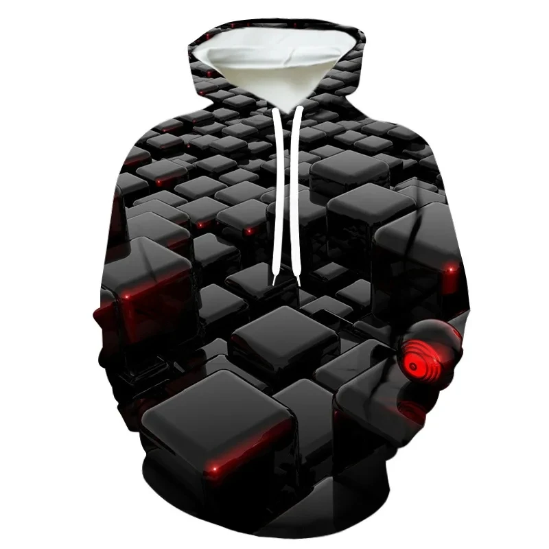 Men's Unisex Three-Dimensional Block Print Top With Autumn And Winter New Hooded Pullover Loose Oversized Clothing Hoodie。