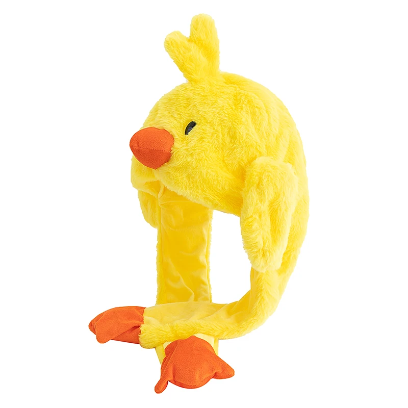 New Unisex Ear Hat Funny Little Yellow Chicken Couple Cute Ear Moving Up Cap Men Women Girls Rabbits Plush Winter Lovely Hats ﻿