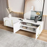 ​ ​ Белый шкаф для телевизора 170 см, низкая панель с текстурированными дверями и золотыми акцентами — современный с открытой полкой и круглыми золотыми ножками ​ ​ — изображение 4