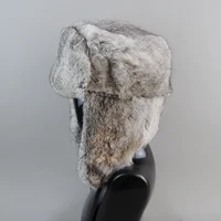 New Men Russian Winter Real Rabbit Fur Bomber Hat Super Warm 100% Natural Rabbit Fur Hats Male Full Pelt Genuine Rabbit Fur Cap 2