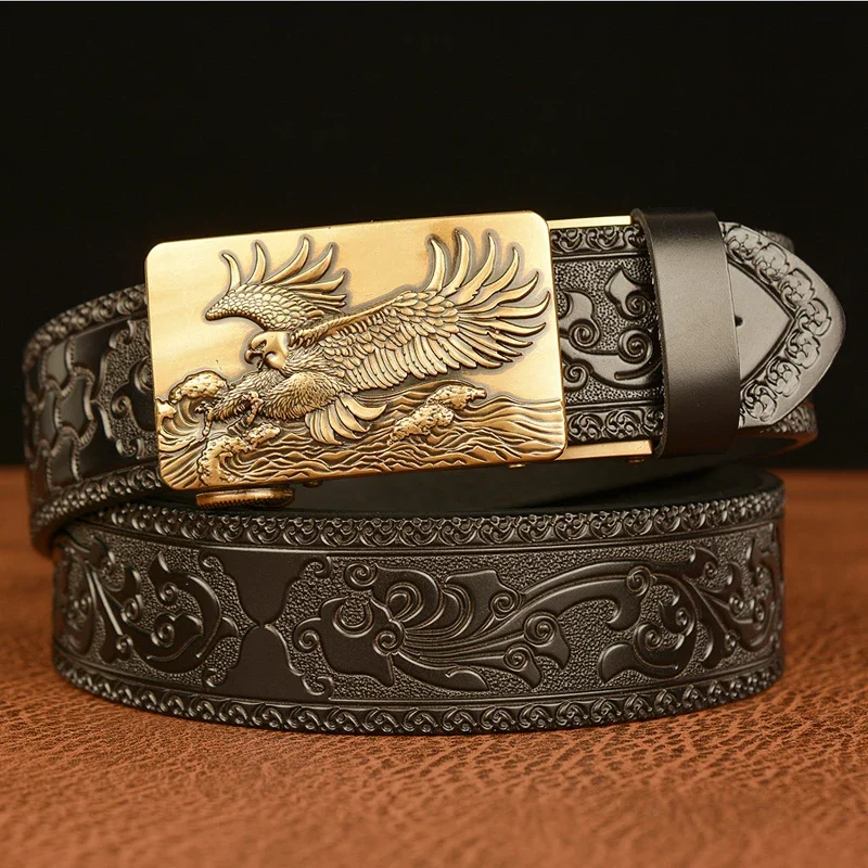 2024 Dapeng Wings Pattern Automatic Buckle Belt for Men High Quality Genuine Leather Belt Tang Grass Style Strap Male Waistband