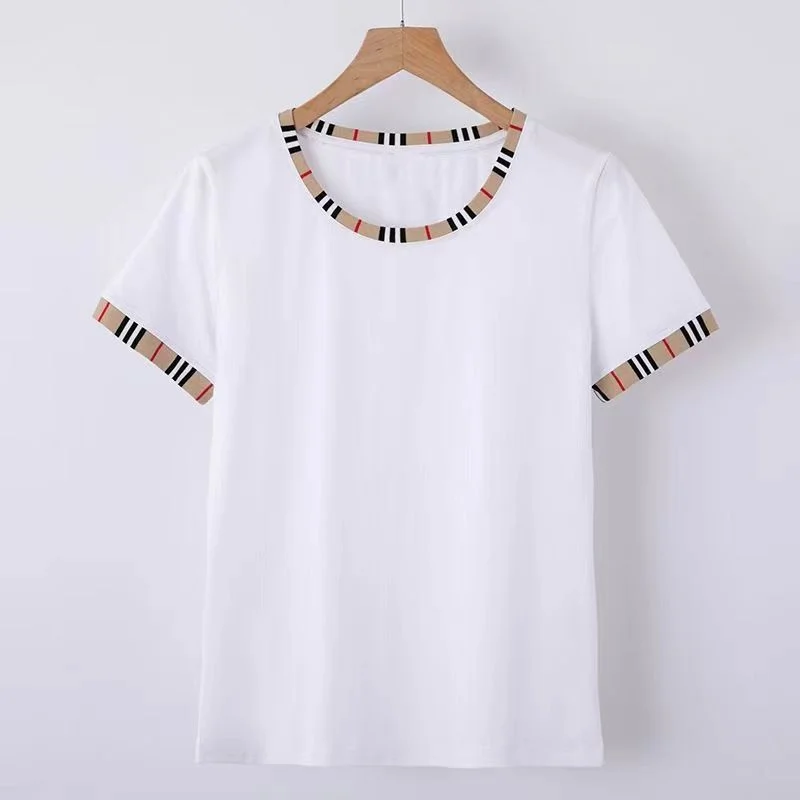 

Luxury Brand T-Shirt Women's Plaid Classic Solid Color Casual Women's Korean Streetwear Off-White T-Shirt 2024 Summer New XXXL