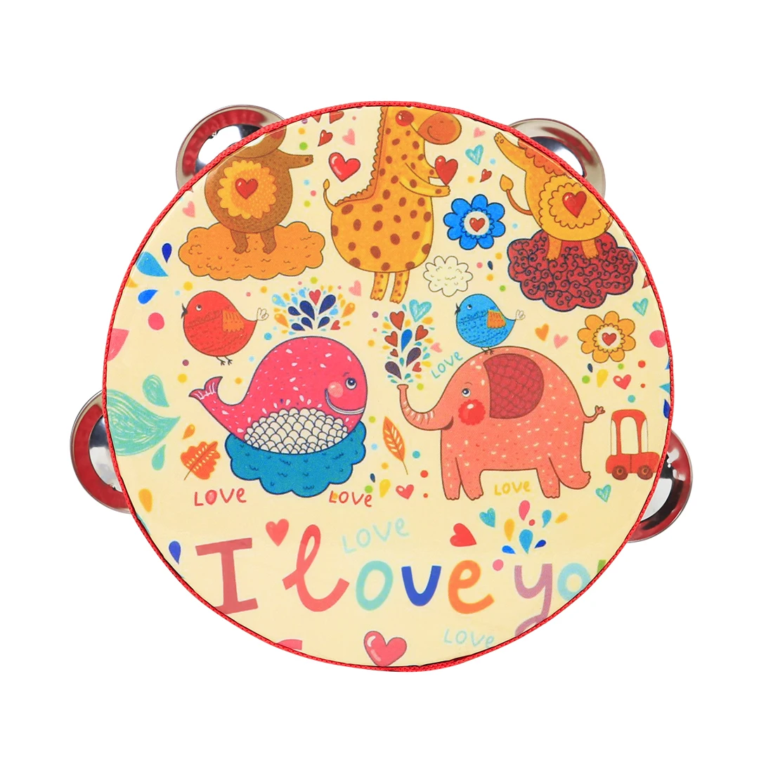Handheld Cartoon Tambourine Freestyle Hand Drum Bell Percussion Instrument Portable Kids Musical Gift Educational Toy