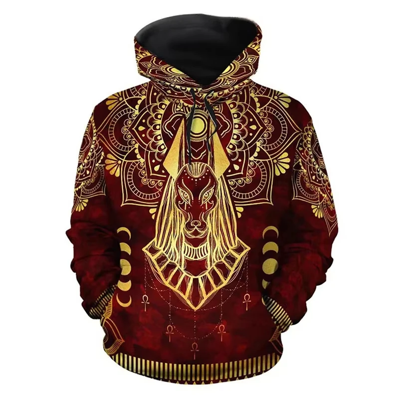Men's Hoodie Ancient Egyptian Pharaoh Anubis Tattoo 3D Print Pullover Sweatshirt Streetwear Hoodies Kid Hoodie Women Hoodie - Image 4