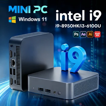 2026 Portable i9 Mini PC Computer Windows 11 Intel i9 8950HK/i3 6100 Mini Desktop PC 16GB 1TB Dual-Band WiFi 6 Gaming Computer
