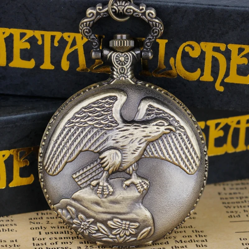 Hot Bronze Vintage Eagle Quartz Pocket Watch Simulated Pendant Necklace Fob Chain Is The Best Gift For Women And Men