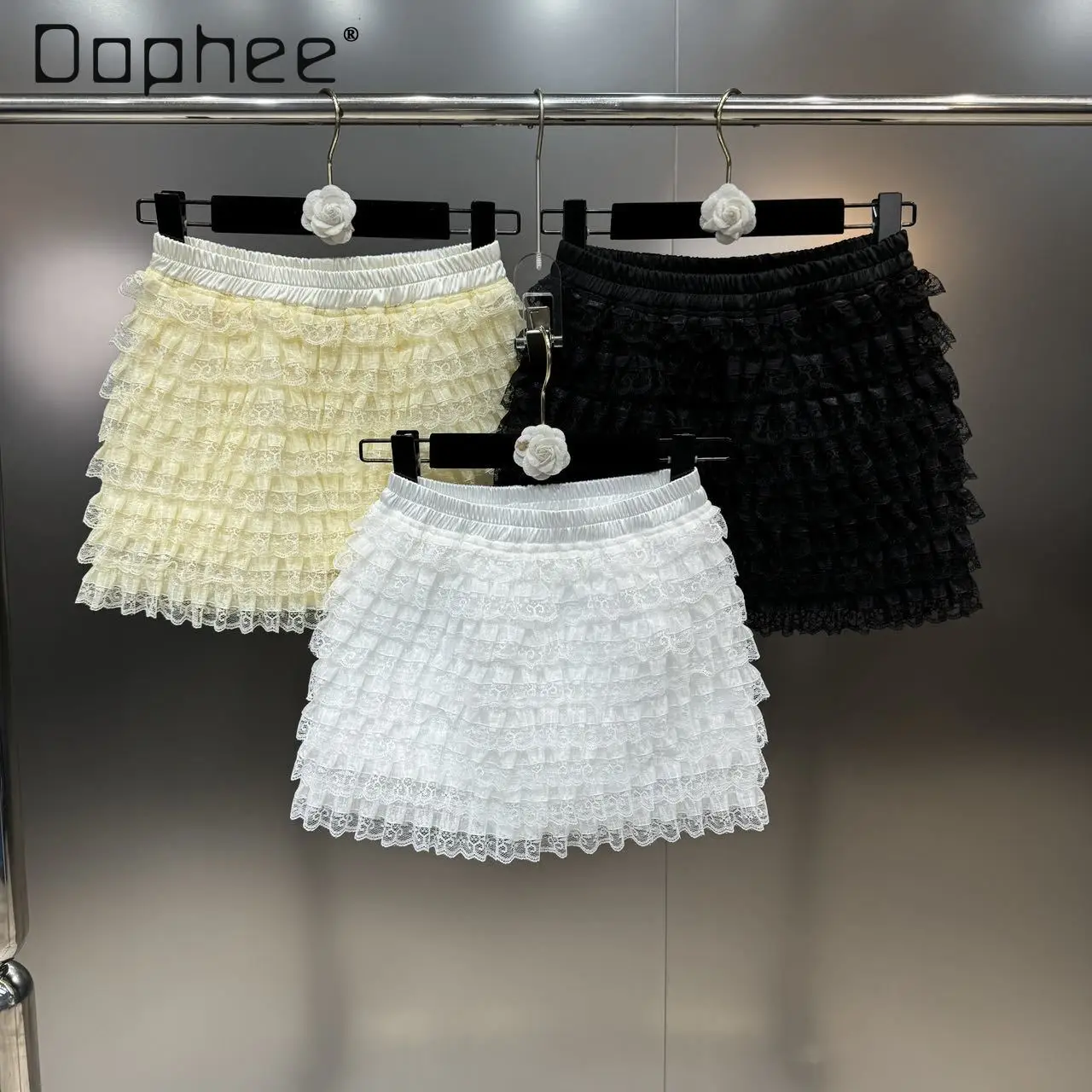 Women's Double Layer Mini Cake Skirt 2024 Early Spring New Sweet Elastic Waist High Waisted Slimming Lace Stitching Bubble Skirt 6pcs baby mini inertia truck engineering van toy set early educational toys for toddlers babies kids gift engineering vehicle