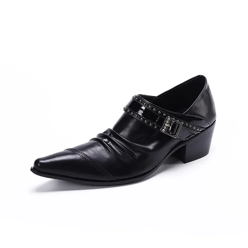 Newly Business Black Pointed Toe Men Oxfords Shoes Wedding Evening Dress Shoes Male Rivet Genuine Leather Formal Plus Size