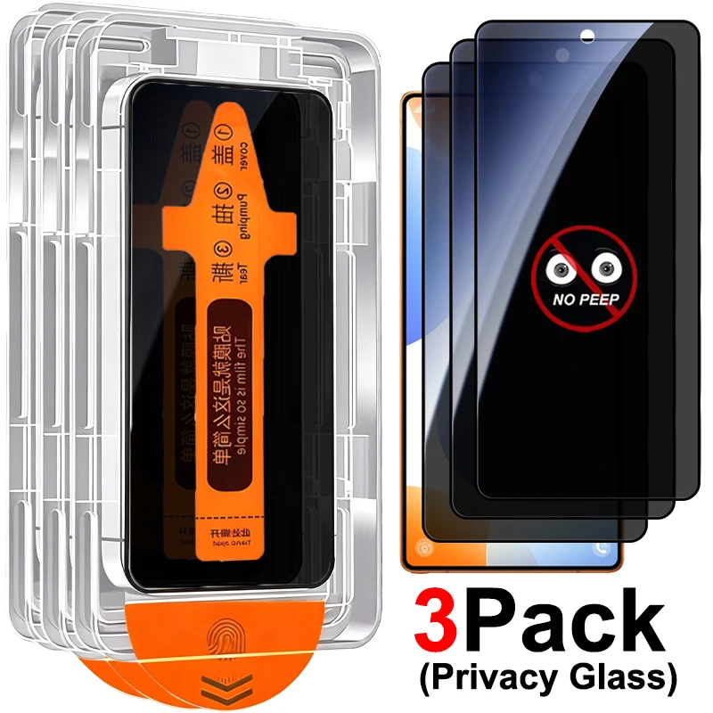 Pack of Easy Install Anti-Spy Tempered Glass Privacy Screen Protectors