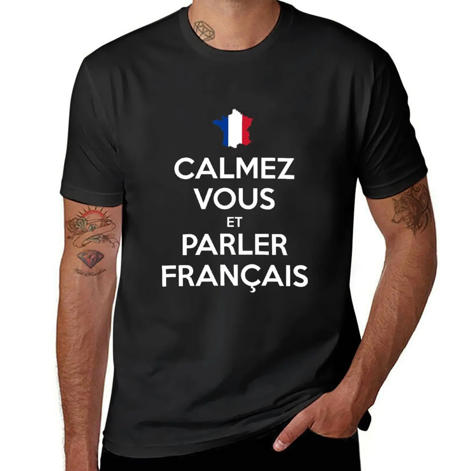 Calmez Vous et Parler Fran?ais (dark) T-Shirt cute tops animal prinfor boys men clothings