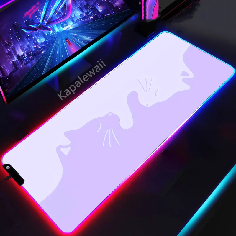 

RGB Cat Gamer Mousepad Large Mouse Pad Locking Edge Mouse Mat LED Colorful Mousemat Gaming Accessories Keyboard Pads 900x400mm