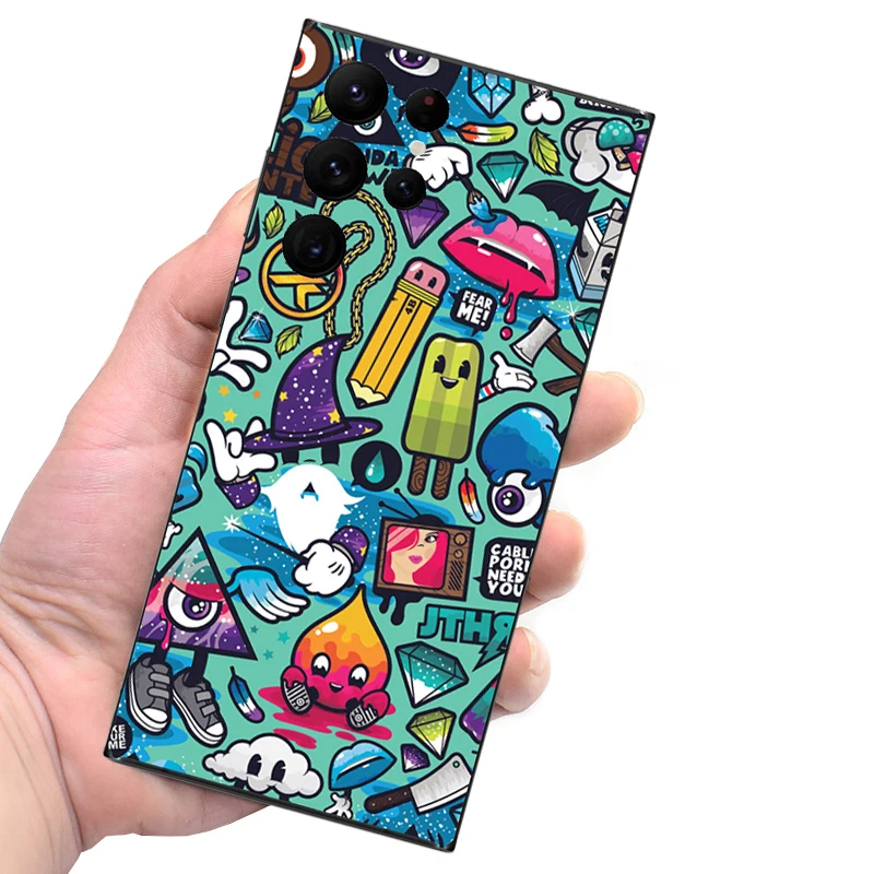 3D Colorful Cute Pattern Matte Skin Film Phone Back Wrap Sticker Per Samsung Galaxy S21 Fe A52 A52S 5G A53 A73 5G Wrap Film