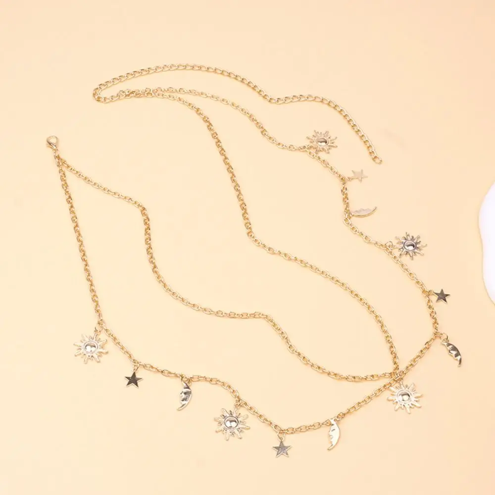 Vintage Sonne Mond Sterne Quasten Punk Taille Kette Retro Legierung Bund Gold Splitter Kleid Cummerbands für Frauen – Detail 7