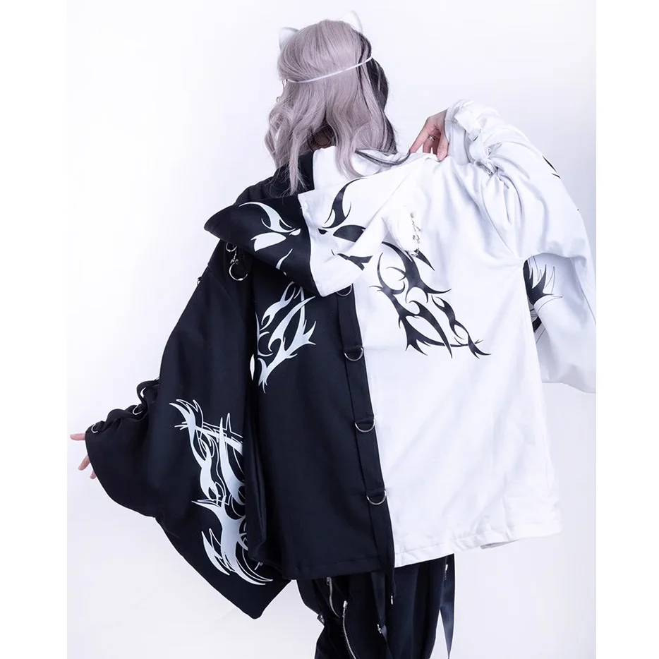 Japanese Y2K Yamamoto Rivet Chain Hooded Anime style neutral Top Jacket Men's clothing Long Sleeved jacket men's top cosplay