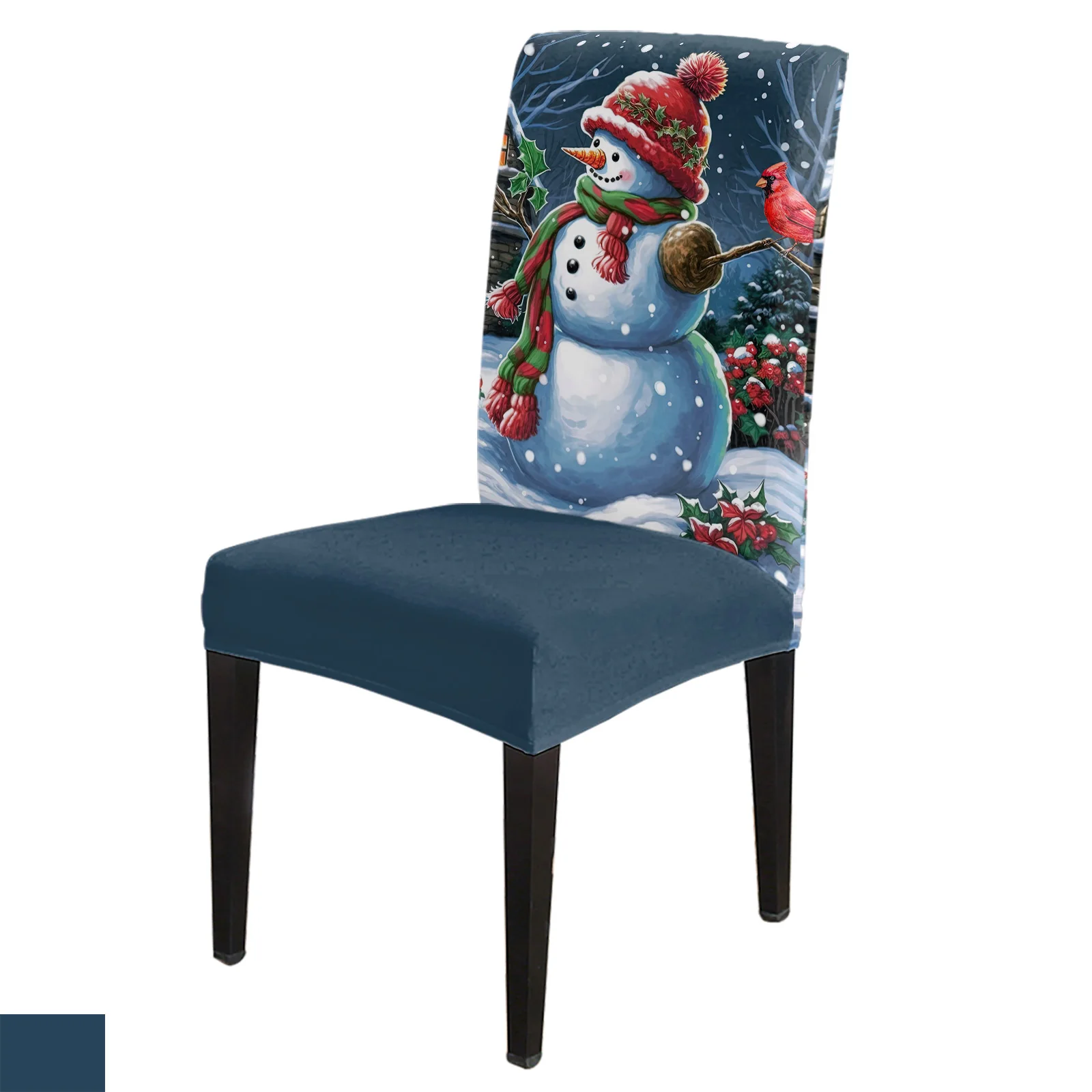 

Christmas Snowman Bird House Stretch Chair Cover Kitchen Dining Chair Slipcovers Banquet Hotel Elastic Seat Chair Covers