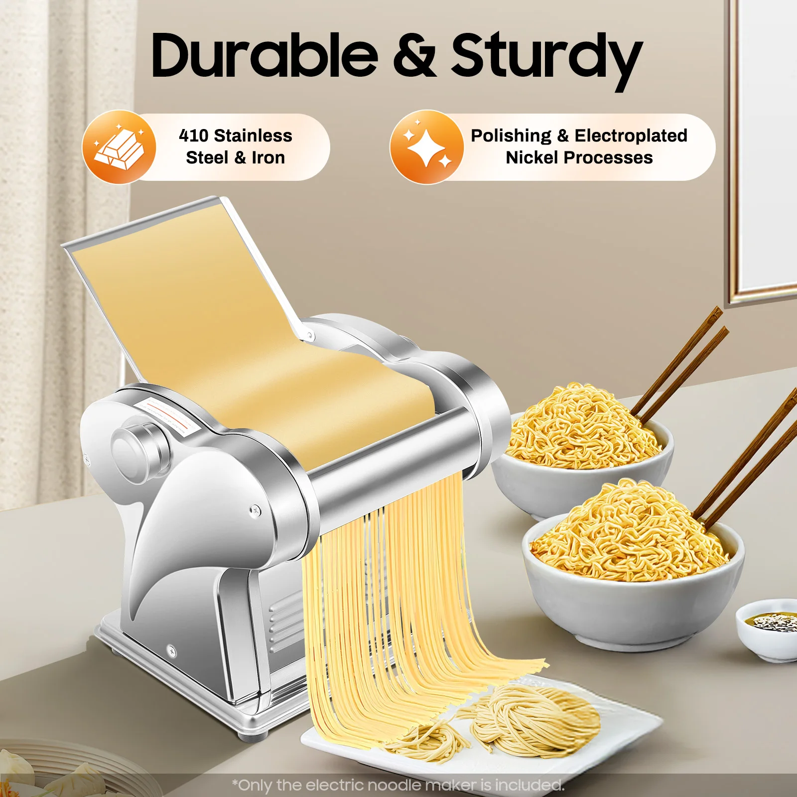 Electric Pasta Maker 135W, 8-Setting Noodle Machine with 2 Cutters (2mm/4mm) – 110V Stainless Steel for Lasagna Dumpling Wrappers 5