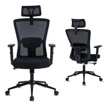 Ergonomic Office Chair, Desk Chair with Adjustable Headrest and Armrests, Swivel Chair, Black