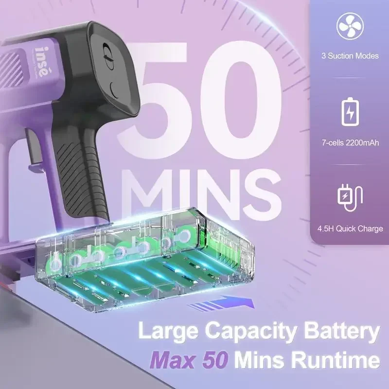 INSE Cordless Vacuum Cleaner, Electric Floor Sweeper,Lightweight Household Wireless Rechargeable Vacuum Cleaners 2
