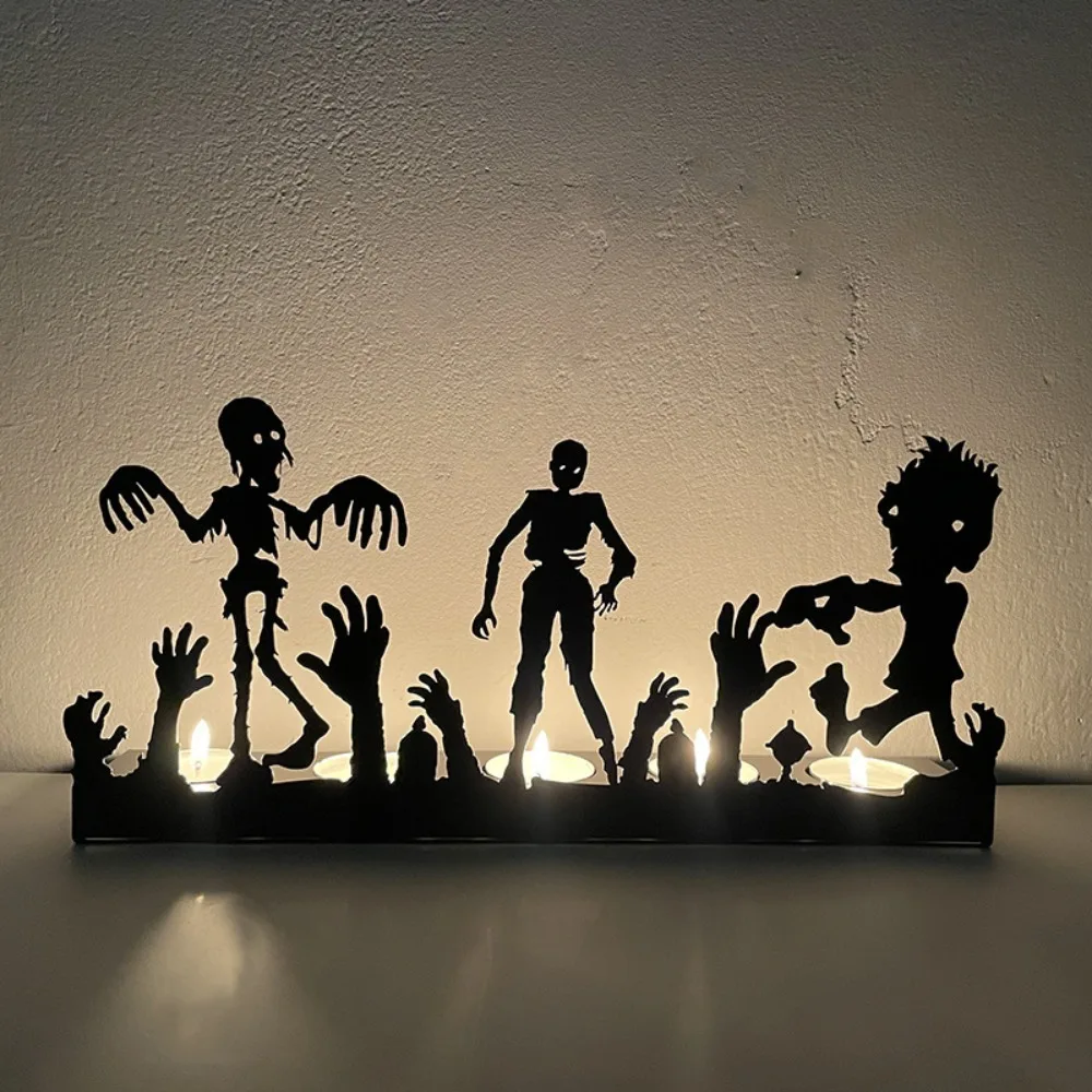 

Metal Projection Candlestick Multiple Candle Slots Projective Skeleton Candlestick Silhouette Halloween Horror Candlestick