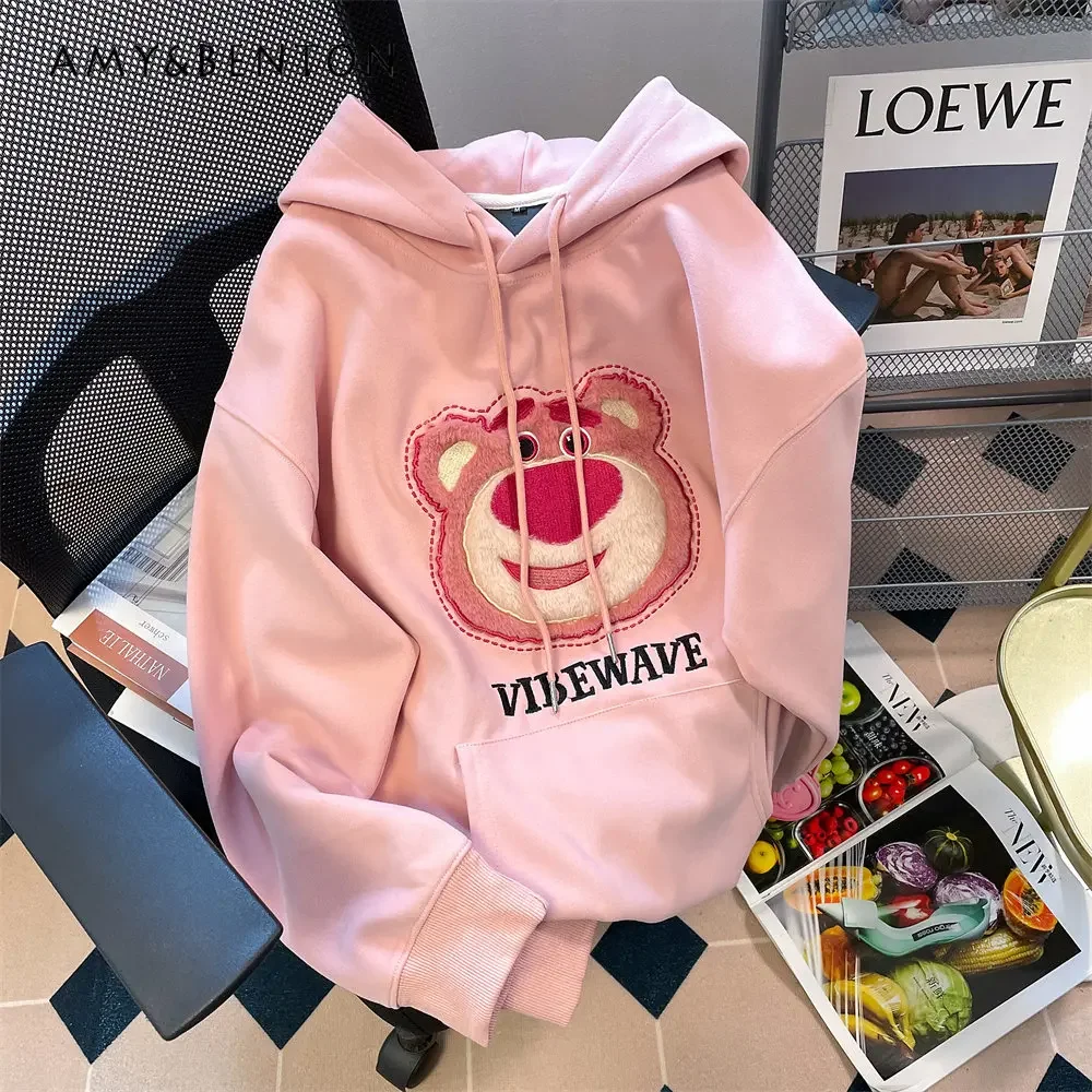 Potdemiel Dragon Fruit Color Cute Three-Dimensional Doll Bear Sweatshirts Female Sweet Cool Top Ladies New Casual Pullover Tops