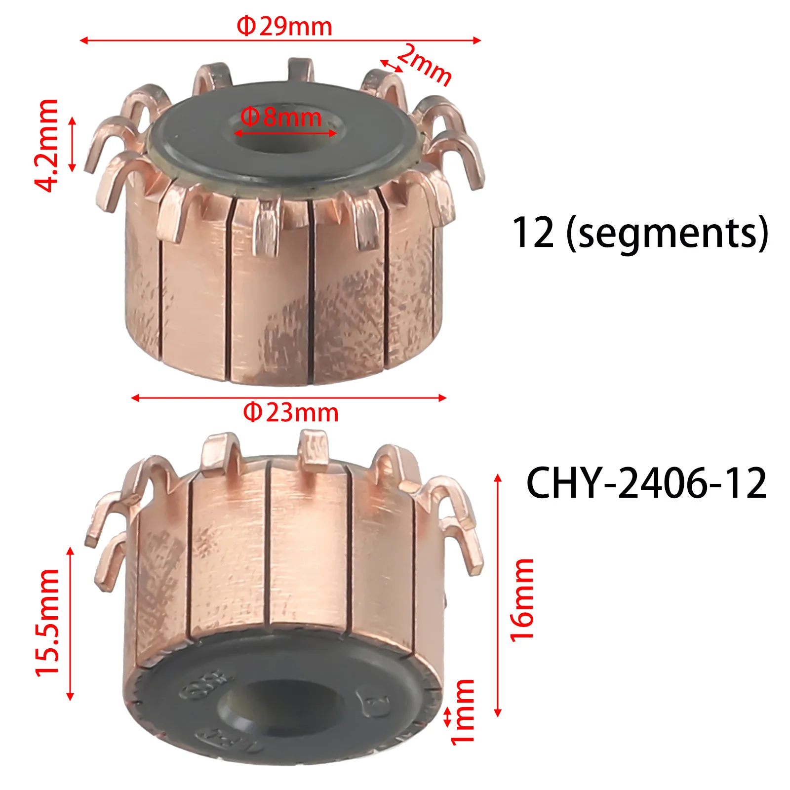 

1Pcs 23 X 8 X 15.5(16) Mm 12P Teeth Copper Hook Type Electrical Motor Commutator