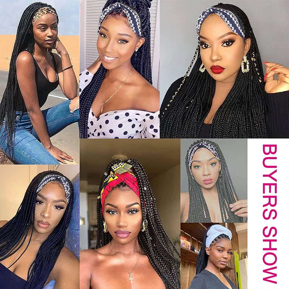 Box Braided Headband Wigs for Black Women Synthetic Braided Wigs Twist Crochet Hair Cornrow Braid Wig Long Straight Headband Wig synthetic hair wigs
