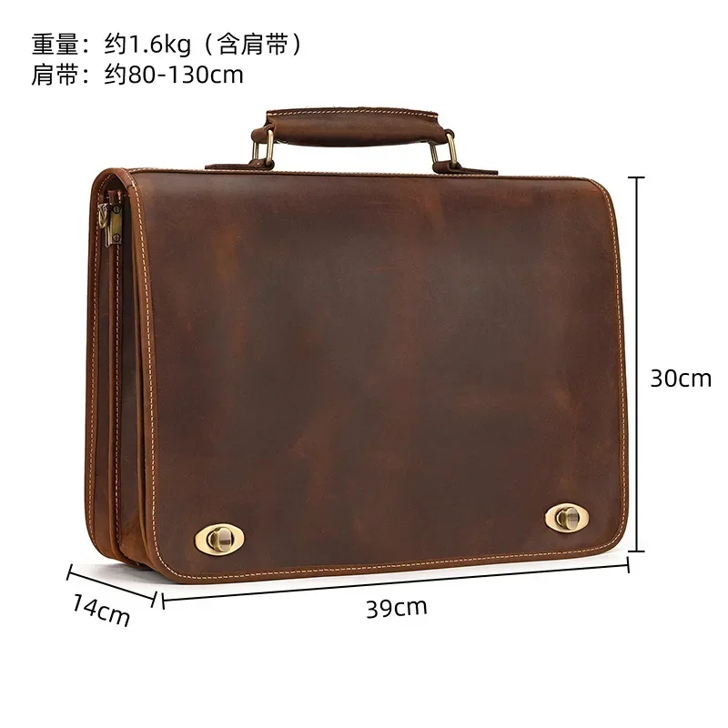 Vintage Leather Business Briefcase Messenger Bag for Men