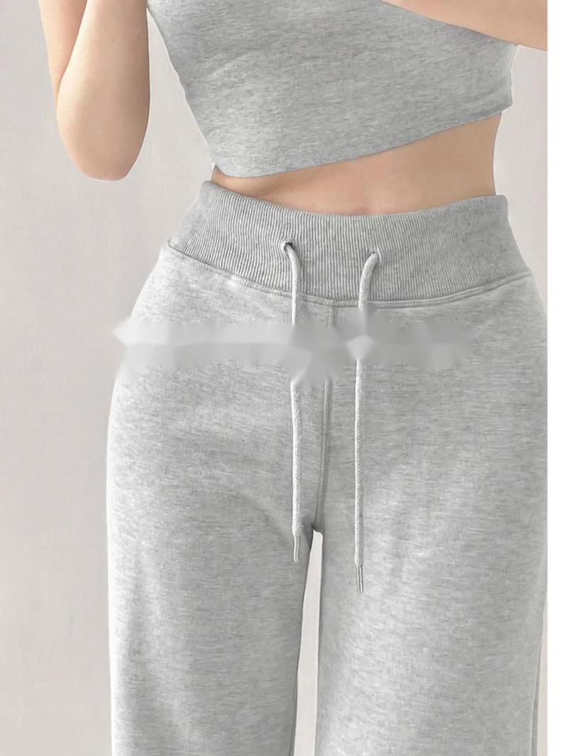 

TVVOVVIN 2023 Summer High Waist Drawstring Drop Grey Sports Pants Women's Loose Casual Slim Straight Tube Floor Sweeping 1KE5