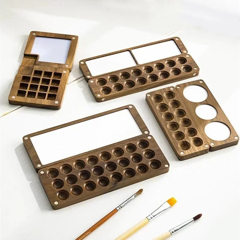 Wooden Handmade Watercolor Paint Palette Portable Empty Magnetic Suction Box for Artist Travel Sketch Painting School Supplies color palette watercolor palette