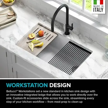Workstation 32-inch Undermount Granite Composite Single Bowl Kitchen Sink in White with Accessories, KGUW1-33WH 5