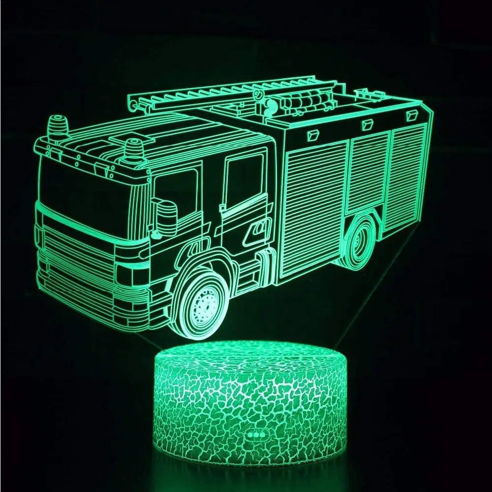 Nighdn 3D 소방차 야간 조명 착시 램프, 16 가지 색상 변경 리모컨 LED 램프, USB 테이블 침실 장식, 어린이 선물