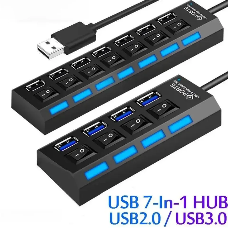 Switch 7-port Computer USB Extension Hub One Drag Seven USB2.0 Splitter PC Laptop Desktop_voghion.com