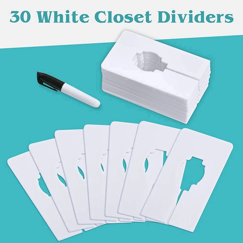 AT44-180 Closet Dividers For Hanging Clothes- Rectangle Clothing Size Dividers,White Closet Divider Set With Marker