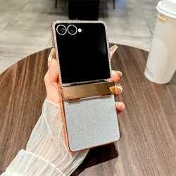 Shiny Diamond Electroplated Bling Glitter Phone Case - 2in1 Shockproof Cover - Galaxy Z Flip5 (Silver)