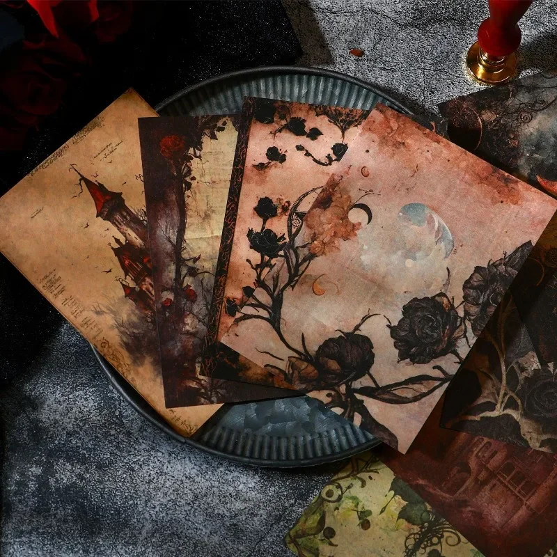 20Pcs Dark Gothic Forest Scrapbooking Material Papers DIY Junk Journal Retro Rose Collage Album Background Craft Supplies Paper