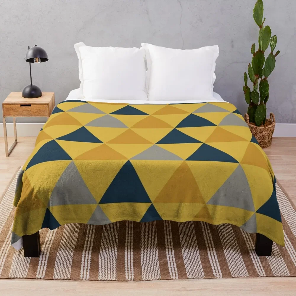 

Triangular: Dark Mustard Yellow, Light Mustard Yellow, Navy Blue, and Grey Minimalist Geometric Pattern Throw Blanket
