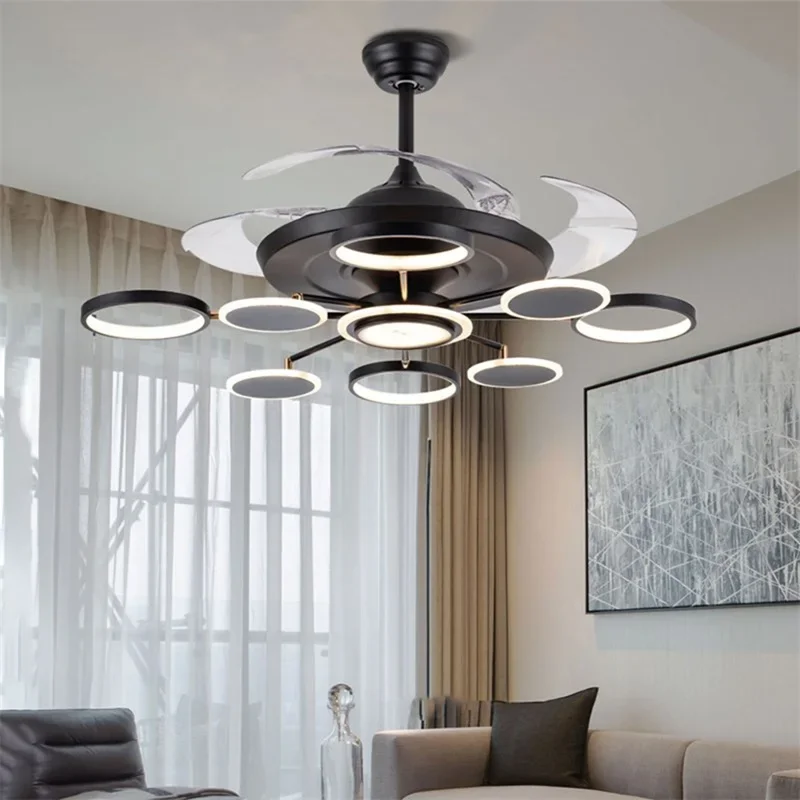 PLLY New Ceiling Fan Lights Modern Black LED Lamp Remote Control Without Blade For Home Dining Room Restaurant