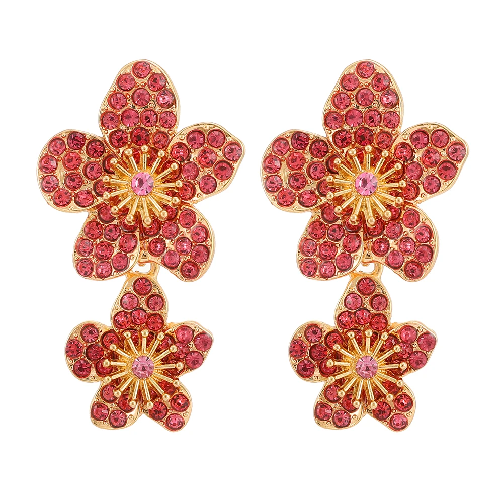 Ztech Orecchini Doppio Fiore Per Donna 4 Colori Cristallo Gioielli Dichiarazione Bijoux Vintage Brincos Charms Accessori All'Ingrosso