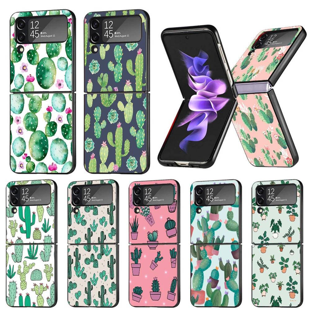 Cartoon Cactus Green Plants Custodia Rigida Mobile Pieghevole Antiurto Per Samsung Galaxy Z Flip 4 3 5G Tpu Custodia Nera Per Telefono Flip4 Cov