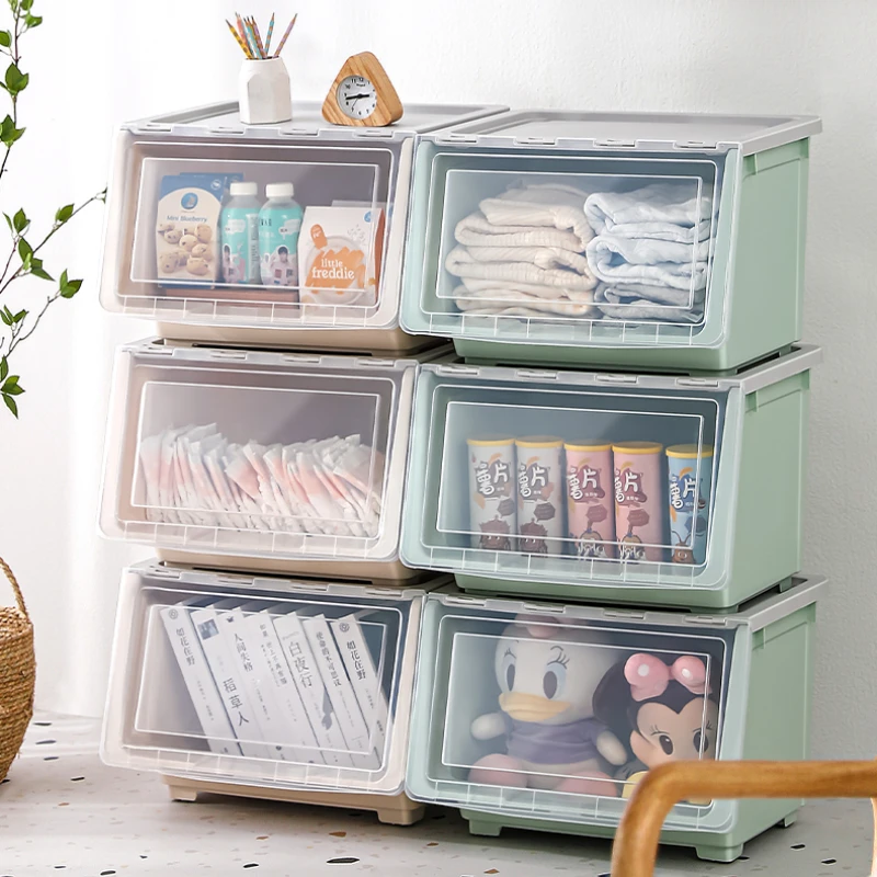 

Rolling Transparent Sundries Storage Cabinet Flip Toy Storage Box Front Opening Storage Organizer Living Room Home Furniture
